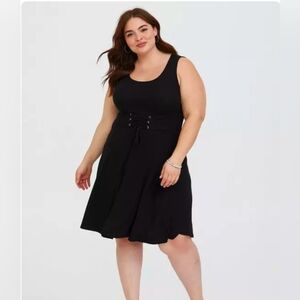Torrid Black Lace-Up Ribbed Skater Dress, Size 1